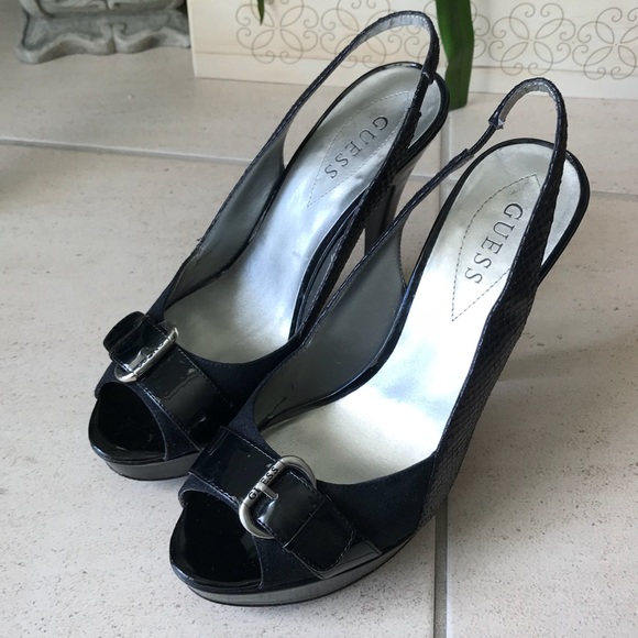 Black multi textured Guess sling backs size 10 - Picture 4 of 8